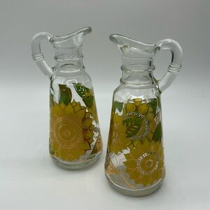 Pair of Vintage Glass Oil Bottle Cruet with Flowers